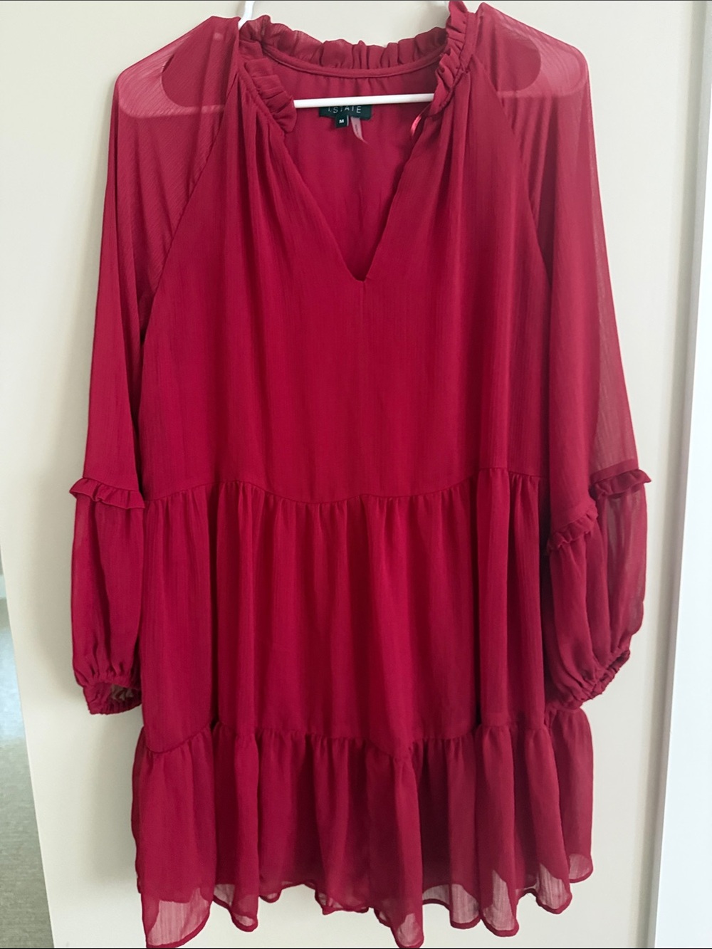 1. State Women’s Ruffled V-Neck Long Sleeve Tiered Dress - Red